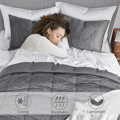 Grey King Comforter Set, 3 Pieces Reversible Cooling & Breathable, Alternative Bedding Comforter Set (106"X90")