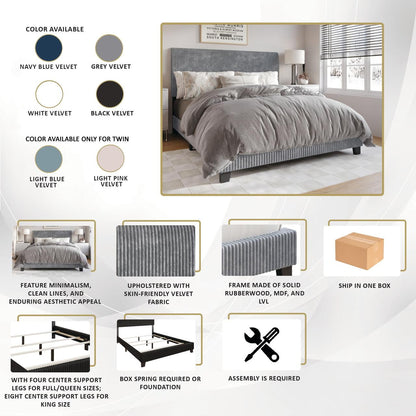 Chic Corduroy Velvet Upholstered Full Bed, Grey