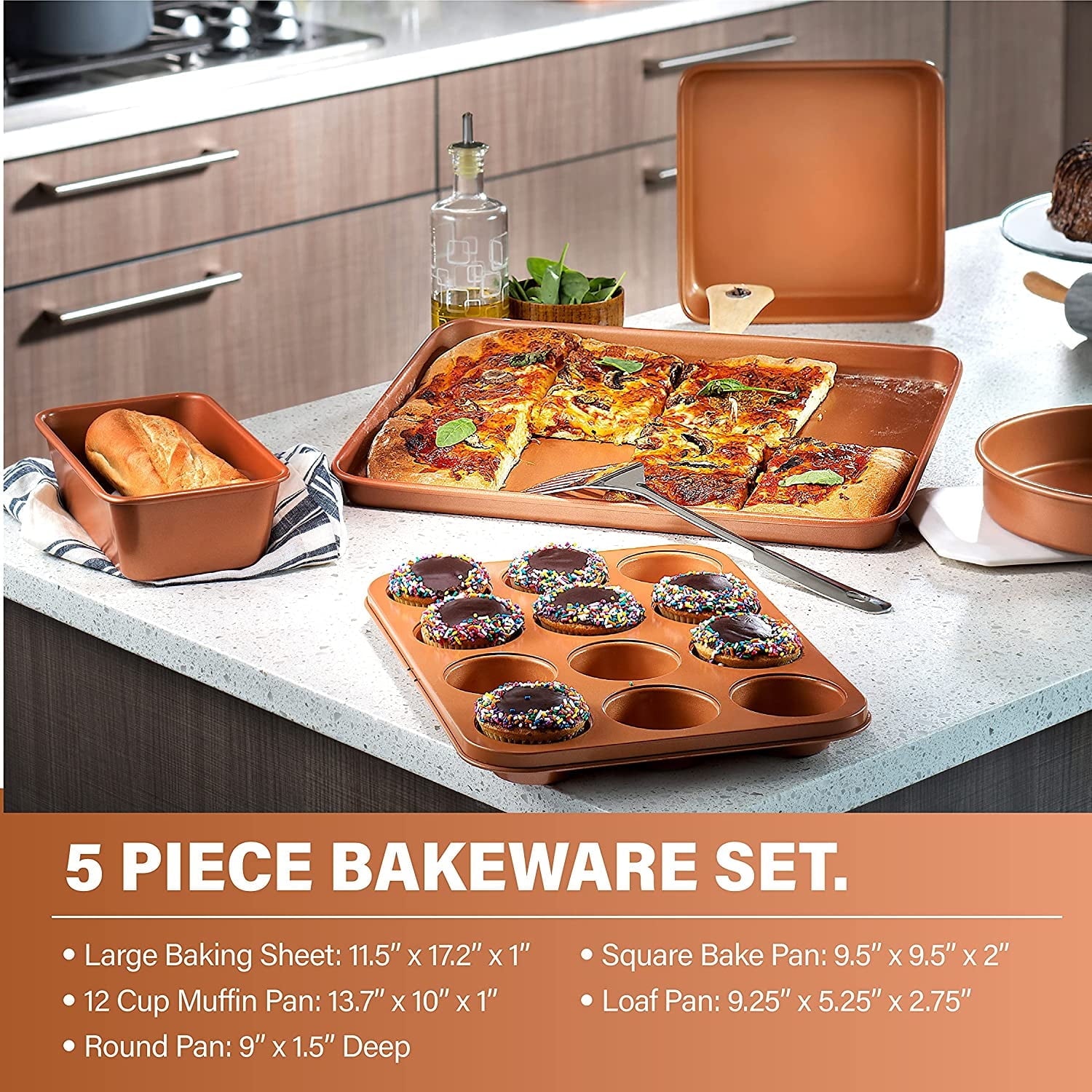 Hammered 20 Pc Ceramic Cookware Set Nonstick, Induction Pots and Pans Set, Non Toxic Cookware Sets, Oven & Dishwasher Safe, Copper