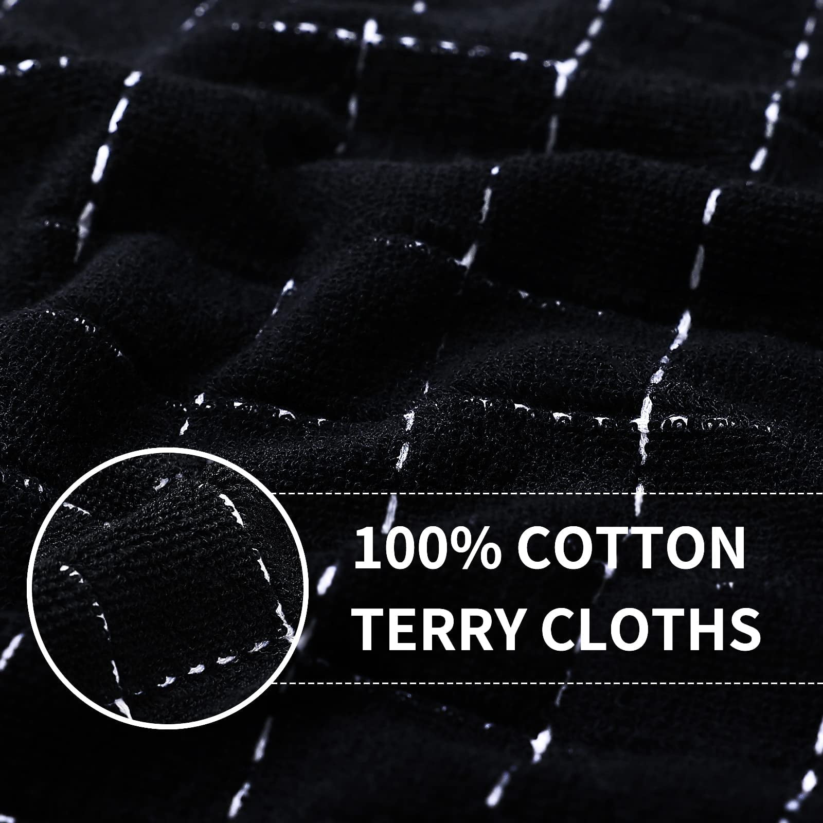100% Cotton Terry Kitchen Towels(Black, 13 X 28 Inches), Checkered Designed, Soft and Super Absorbent Dish Towels, 4 Pack