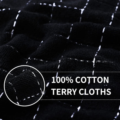 100% Cotton Terry Kitchen Towels(Black, 13 X 28 Inches), Checkered Designed, Soft and Super Absorbent Dish Towels, 4 Pack