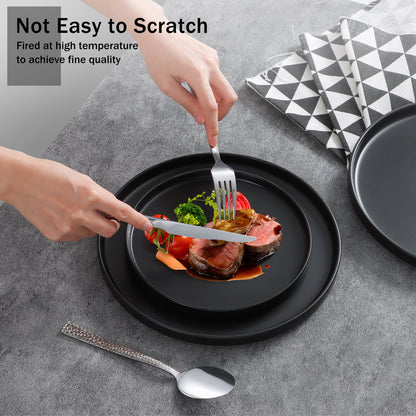 Stoneware Dinnerware Sets, 12 Piece Plates and Bowls Set for 4, Serving Plates and Bowls Dish Sets, Microwave & Dishwasher Safe - Matte Black