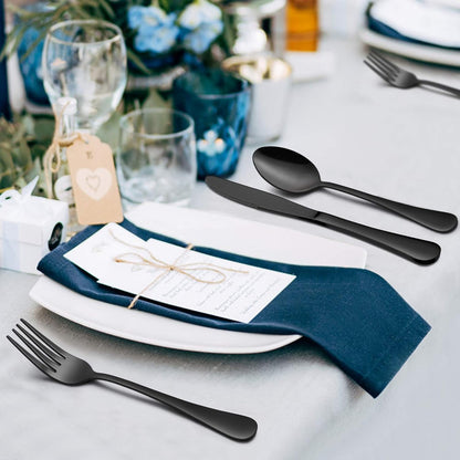 45 Pieces Black Silverware Set with Serving Utensils, Stainless Steel Modern Flatware Cutlery Set for 8, Eating Utensils Tableware Include Forks Knives Spoons, Mirror Polished